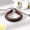 Pulsera Tejida de Cuero Hecha a Mano Simple Europea y Americana para Hombre con Hoja de Aleación Pulsera de Cuero Vintage Accesorio de Moda Tendencia