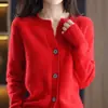 Cardigan de Tricô Liso Novo para Primavera e Outono 2022 para Mulheres, Gola Redonda, Caimento Solto, Suéter Versátil, Estilo Coreano, Top Elegante, Jaqueta Feminina