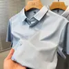 Camisa de Seda de Mora + Lino con Rayas Verticales para Hombre de Manga Corta Hielo Seda 2025 Nueva Camisa Casual de Negocios Estilo Papá para Hombre