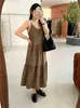 Vestido de tirantes a cuadros vintage con cuello en V para mujer talla grande 2026 otoño vestido pastel talla grande con falda larga interior