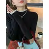 Capa base de encaje con cuello semi-alto para mujer, ropa interior de otoño e invierno, nuevo suéter de cuello medio 2026, top de punto elegante y de corte ajustado