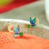 Joyería Yuebao Plata Esterlina S925 Chapado en Oro Esmeralda Vintage Estilo Nacional Cloisonné Mariposa Aretes de Cuentas Redondas Esmalte Aretes de Plata