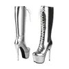 Botas altas de charol para mujer para otoño e invierno, punta redonda, tacón ultraligero, cremallera lateral, plataforma impermeable, charol brillante, botas de montar de talla grande transfronterizas para mujer