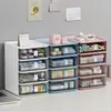 Caja de almacenamiento apilable y combinable con múltiples compartimentos y asa de conejo para papelería de escritorio y artículos varios, caja de almacenamiento compartimentada para estudiantes al por mayor