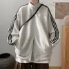Chaqueta deportiva retro negra de tres rayas para hombre, abrigo cárdigan de marca casual americana moderna, nuevo otoño/invierno 2024