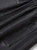 Calça de Couro Wide-Leg Patchwork para Mulheres, Novo Estilo Outono 2026, Vintage Old Money, Drapeada, Versátil, Emagrecedora, Calça Casual de Pele de Ovelha