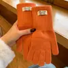 Guantes de Punto Coreanos para Mujer en Invierno Nuevos Color Puro Protección Extendida de Muñeca Cinco Dedos Cálidos Fuga de Dedo Pantalla Táctil Frío y a Prueba de Viento