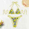 2025 Novo Maiô Europeu e Americano Feminino Flor de Botão Biquíni Sexy Decote Halter Biquíni Amazon Exportação Transfronteiriça Moda Praia