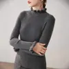 Suéter de Punto Grueso para Mujer Otoño/Invierno 2025 con Borde Fruncido, Cuello de Hoja de Loto y Mangas de Encaje, Camiseta Base al por Mayor desde Fabricante