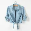 Camisa de mezclilla de manga media con nudo y capa pequeña para mujer, estilo coreano, chaqueta corta delgada para dama, stock al por mayor