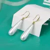 Pendientes de Perla con Forma de Gota de Agua de Moda Gancho de Oreja de Plata S925 Pendientes de Perla de Imitación de Concha Pendientes Largos de Gama Alta para Mujeres Aspecto Adelgazante Nuevo Estilo