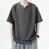 Camiseta de Manga Corta con Cuello en V Texturizado Transfronteriza, Nuevo Estilo de Verano, Versátil, Sensación de Alta Gama, Top Casual Holgado de Manga Media con Caída, Estilo Americano