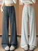 Calça Wide Leg Listrada Preta Estilo Coreano Feminina Outono 2026 Nova Cintura Alta Solta Emagrecimento Casual Caimento Leve Calça de Arroz Glutinoso
