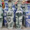 Jingdezhen Cerámica de Pie Florero Grande Antiguo Verde Oscuro Pino de Bienvenida Florero Grande Hotel Decoración del Hogar Adornos de Celebración