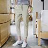 Verão novo masculino calças casuais retrô algodão e linho slim calças cortadas cor sólida masculina fina plus size calças skinny moda
