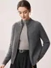 Suéter Cardigan de Punto Trenzado Grueso Cálido Holgado para Mujer, Estilo Old Money Otoño/Invierno, Cuello Alto con Cremallera, 100% Cachemira Pura