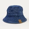 Chapéu Balde de Jeans Lavado e Desgastado Estilo Coreano Ins da Moda para Homens, Chapéu de Sol com Patch de Letra para Primavera e Verão, Faz o Rosto Parecer Menor