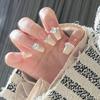 Uñas Almendradas Portátiles, Uñas Largas Estilo Europeo y Americano, Estilo Dulce y Fresco, Arte de Uñas con Pedrería Estrella Cruzada Blanco y Negro, Puntas de Uñas Postizas, Pegatinas para Uñas