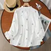Colección Otoño 2026 Estilo Étnico Retro Bordado Suave Doble Capa Gasa de Algodón Camisa de Manga Larga Top Adelgazante para Mujer