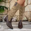 Botas Longas Femininas de Salto Alto Novo Design Estiloso 2026 Tamanho Grande Cano Largo Botas Outono/Inverno Botas de Salto Bloco