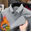 Nova Camisa Polo de Lã Forrada com Fleece Masculina de Inverno com Gola Falsa de Duas Peças Camiseta de Lã Grossa Quente Masculina para Negócios