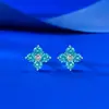 2026 Nuevos Pendientes de Plata de Ley 925 con Perlas de Cultivo Paraíba Redondos de Diamante de 3.5 mm Pendiente de Trébol de Cuatro Hojas Temperamento Fresco Transmisión en Vivo