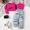 Ropa Nueva de Otoño Europea y Americana para Niños Camisa Morada de Manga Larga Más Chaleco con Jeans Moda Tendencia Niña Ropa para Niños Venta al por Mayor