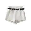 Pantalones Cortos de Cuero PU de Cintura Alta Elásticos para Cadera Estilo Americano Chica Caliente con Cinturón para Mujer Nuevo de Principios de Otoño Pantalones Largos Elásticos de Pierna Pantalones Cortos Calientes de Moda