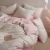 Nuevo fresco y simple conjunto de cuatro piezas de gasa de doble capa 100% algodón puro para aeróbicos, ultra suave para dormir sin ropa, ropa de cama estilo sábana bajera