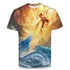 Nueva Camiseta de Verano de Manga Corta con Dibujos Animados Anime Nezha Bruja plumón Estampado Digital 3D Camiseta de Manga Corta Holgada Cuello Redondo