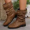 2024 Zapatos Nuevos Niños Talla Grande Estilo Europeo y Americano Año Un Paso Sin Cordones Otoño e Invierno Mujeres Transfronterizo Tacón Apilado Botines Cortos Botas Bajas