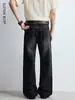 Jeans Preto Solto Estilo High Street Americano para Homens, Marca Americana Retrô Tendência, Jeans Reto Vintage Masculino