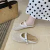 Chinelos Baotou Femininos 2026 Verão Novo Tecido Vazado Respirável Leve Solado Macio Sandálias de Calçar ao Ar Livre Meio Chinelos