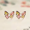 Pendientes de Plata de Ley 925 con Mariposa y Turmalina para Mujer, Pendientes Huecos de Circonita de Color Dopamina Fresco, Nuevo Estilo de Verano