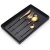 Juego de Cubiertos de Acero Inoxidable de 4 Piezas Dorado Cuchillo de Bistec Portugués, Tenedor y Cuchara Caja de Regalo Suministro Exclusivo Transfronterizo