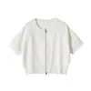 Atacado de fabricante de roupas femininas transfronteiriço 2026 outono novo jaqueta casual de malha com zíper, gola redonda, manga curta, estilo europeu e americano
