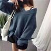 Suéter de cuello en V para mujer otoño e invierno estilo perezoso de Corea del Sur ropa exterior versátil suéter holgado de cachemira top básico para mujer