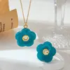 Colar Taina Aço Inoxidável Europeu e Americano Brincos de Acrílico Azul Versáteis Não Desbotam Conjunto de Joias Venda Quente