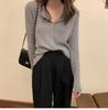 Cardigan de malha com lapela 2024 Transfronteiriço casaco pequeno estilo coreano design simples moderno senso de design slim modelador versátil