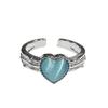 Transmisión en Vivo de Voz Agitada Nuevo Azul Marino Moda Goteo de Aceite Nicho Sentido de Alta Gama Anillo de Apertura Circonita Lujo Ligero Corazón de Amor Accesorios Mujer