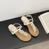 Sandalias de Espiga Nuevo Estilo Verano 2026, Estilo Francés, Adecuadas para Faldas, Sandalias de Tira con Perlas, Sandalias de Estilo Dulce de Hada para Mujer