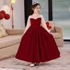 Nuevo Vestido de Saludo de Año Nuevo para Niñas Estilo Chino, Vestido Infantil Burdeos, Vestido de Cumpleaños, Vestido de Anfitriona, Vestido de Princesa para Niña Grande