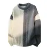 Nueva colección de invierno 2026: suéter pullover de punto casual para hombres jóvenes, de cuello redondo, corte holgado y bloques de color