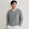 Moletom pesado gola V estilo americano para homens, nova coleção de outono 2026, camiseta casual texturizada de manga longa, top de base