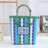 Bolsa Tejida de Plástico para la Celebración del Internet Tailandés 2025 Bolso de Mano Cesta con Bolsa Tejida Color de Contraste Cuadros Bolso de Playa de Nicho para Vacaciones