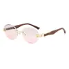 Gafas de sol sin montura estilo 'Hot Girl' europeo y americano para mujeres con rostro redondo, efecto adelgazante, de alta gama, a la moda, ovaladas, Y2K, Ins