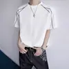 Camiseta Minimalista de Manga Corta con Costuras para Hombre, Nueva Tendencia de Verano Estilo Americano Ropa Resistente, Camiseta Holgada de Manga Media con Cuello Redondo