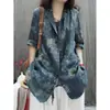 Chaqueta de Traje de Algodón y Lino Estampado Vintage para Mujer Primavera y Otoño 2025 Madre Holgada Casual Top de Traje de Lino