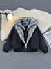 Rey Lobo Polar Sentado en una Montaña Chaqueta de Algodón Falsa de Dos Piezas con Cuello de Piel para Hombre, Engrosada, Cálida, Holgada, Versátil Abrigo de Algodón, Chaqueta de Moda para Hombre