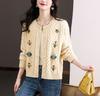 Suéter Abrigo Bordado Vintage para Mujer Otoño e Invierno 2024 Nuevo Diseño Retorcido Cuello Redondo Cárdigan Tejido Parte Superior Exterior
